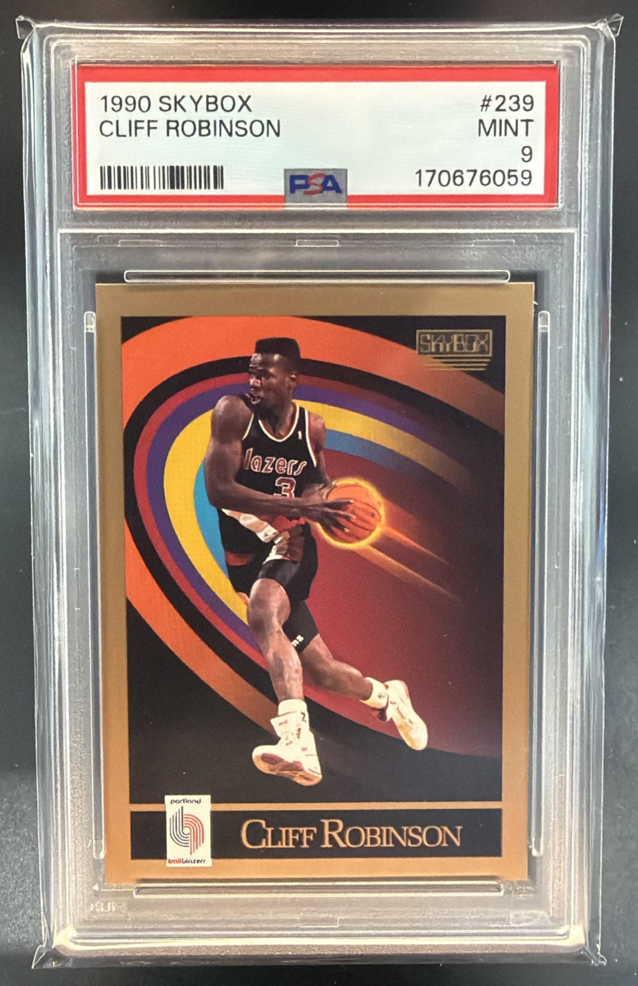 1990-91 Skybox Cliff Robinson #239 RC Trail Blazers PSA 9 — front