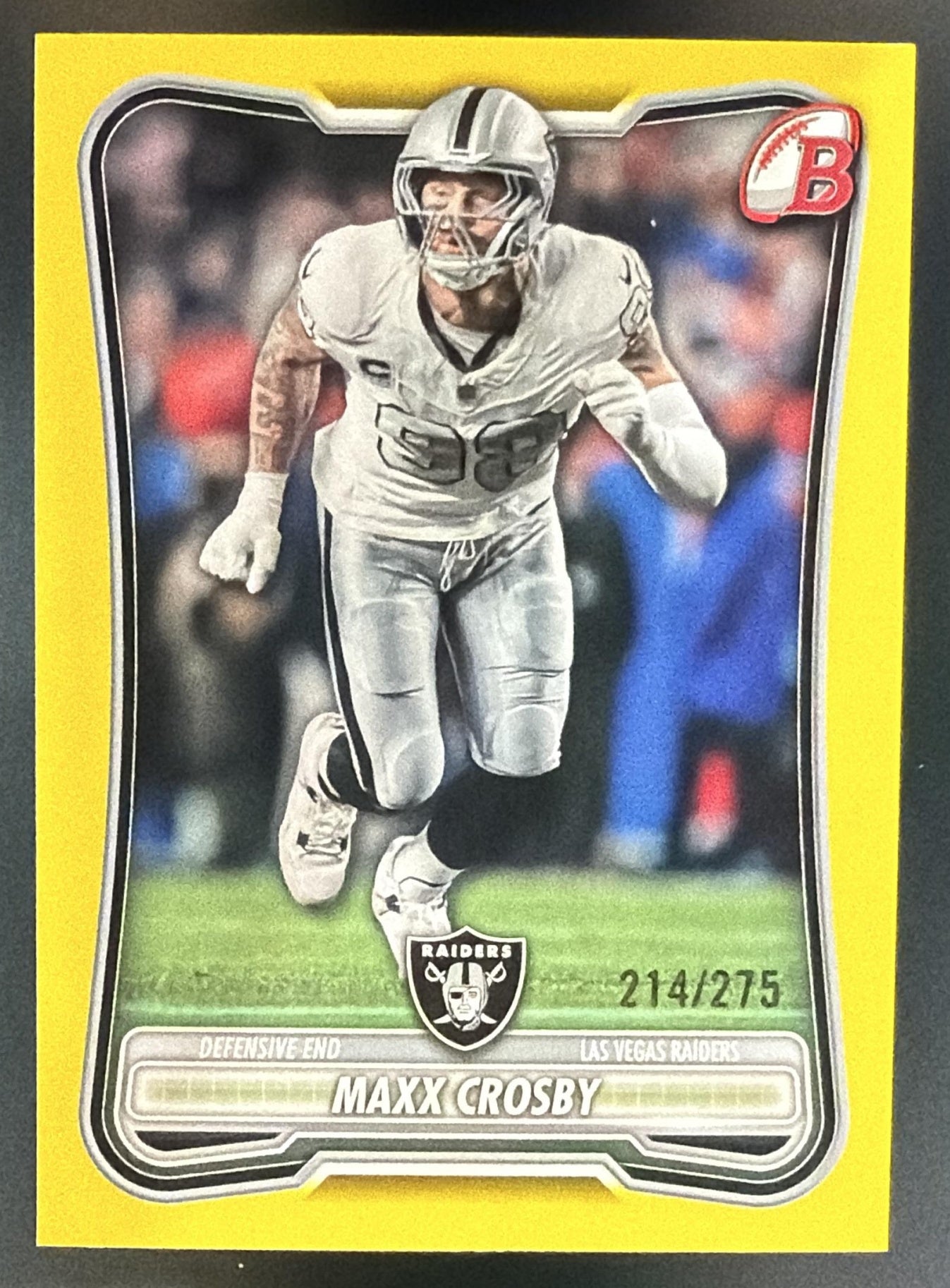 2026 Bowman Maxx Crosby #58 NFL Yellow 214/275 Raiders — front