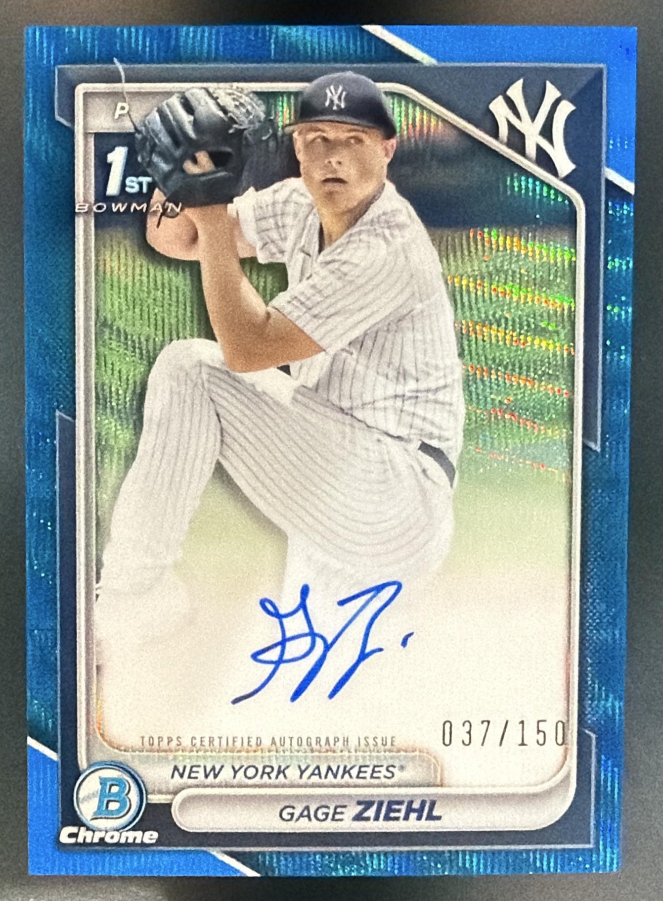 2024 Bowman Draft Gage Ziehl Chrome Auto Blue Wave Refractor /150 1st Prospect — front