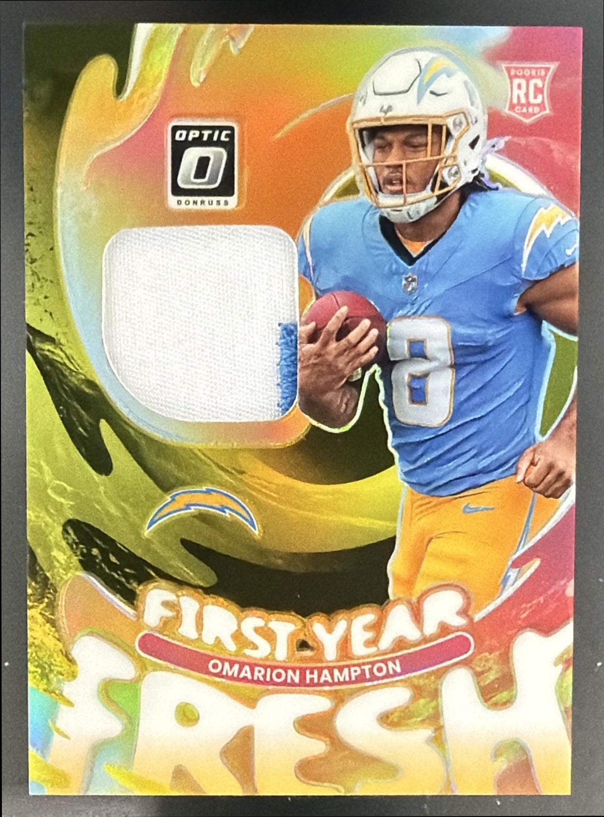 2025 Donruss Optic Omarion Hampton First Year Fresh Neon Yellow Prizm /99 MEM RC — front