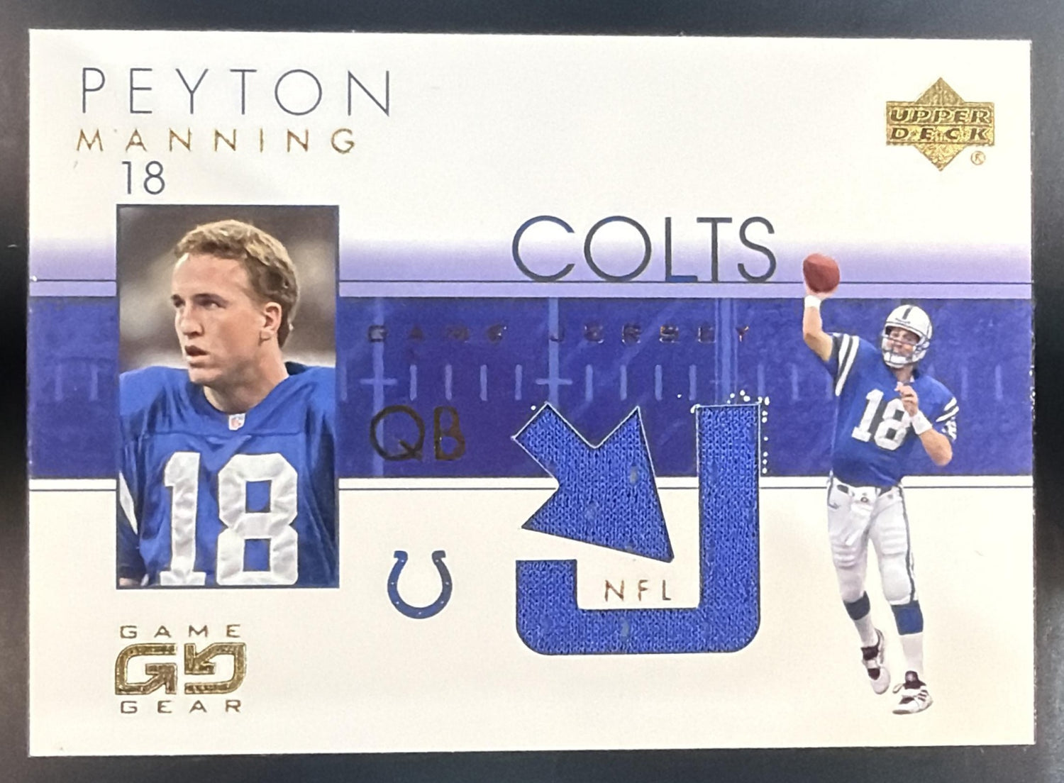 2001 Upper Deck Game Gear Peyton Manning #PM-J Jerseys MEM Colts — front