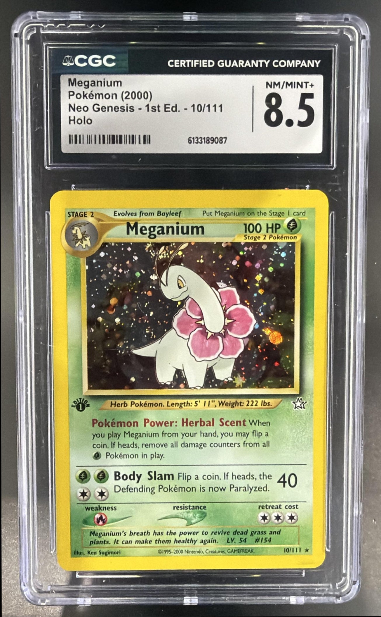 2000 Pokemon Neo Genesis 1st Edition Meganium #10/111 Holo CGC 8.5 — front