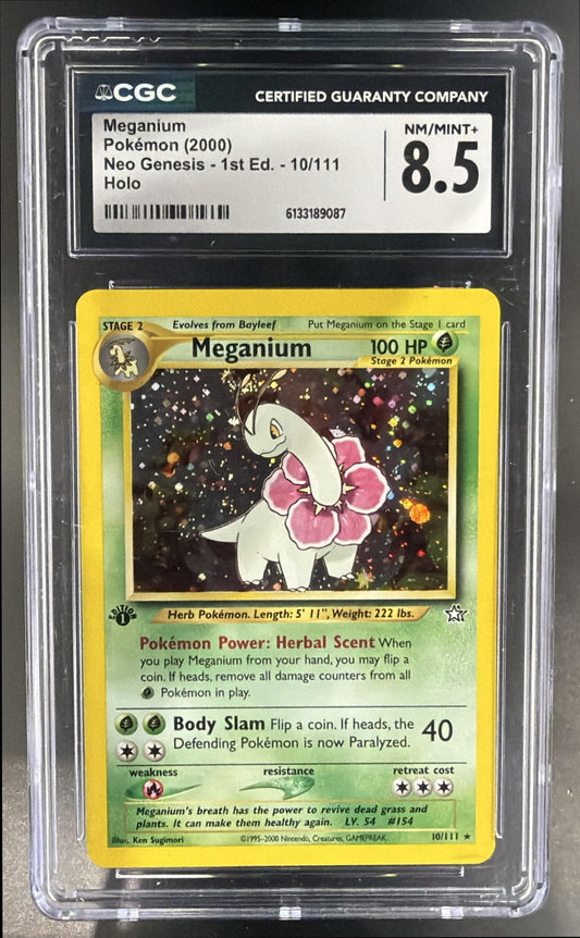 2000 Pokemon Neo Genesis 1st Edition Meganium #10/111 Holo CGC 8.5 — front