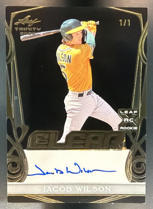 2023 Leaf Trinity Jacob Wilson #CA-JW1 Clear Auto XRC Silver Black 1/1 Athletics