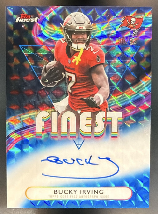 2025 Topps Finest Bucky Irving #FA-BI Auto Blue Geometric Refractor /99 — front