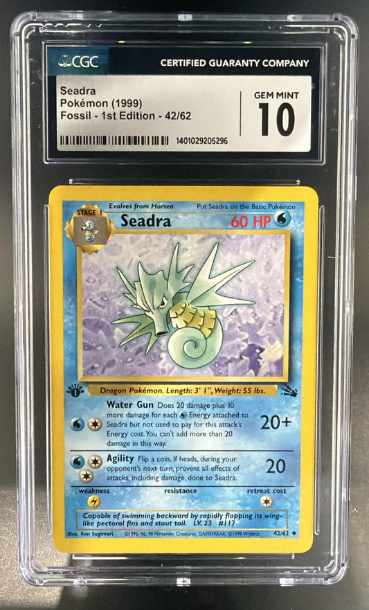 1999 Pokemon Fossil 1st Edition Seadra #42/62 CGC 10 — front