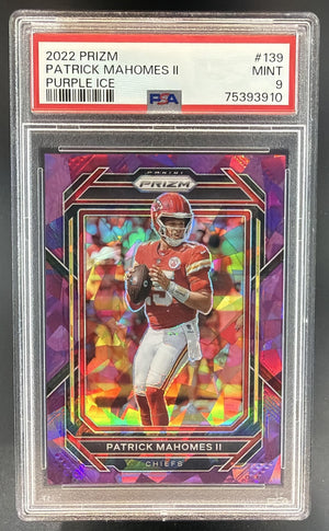 2022 Panini Prizm Patrick Mahomes II #139 Purple Ice 65/225 Chiefs PSA 9