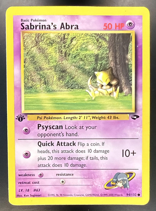 2000 Pokemon Gym Challenge 1st Edition Sabrina's Abra #94/132 — front