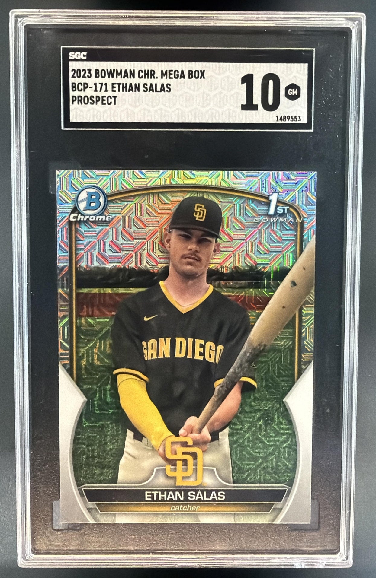 2023 Bowman Chrome Ethan Salas #BCP-171 Mojo Refractor 1st Prospect SGC 10 — front