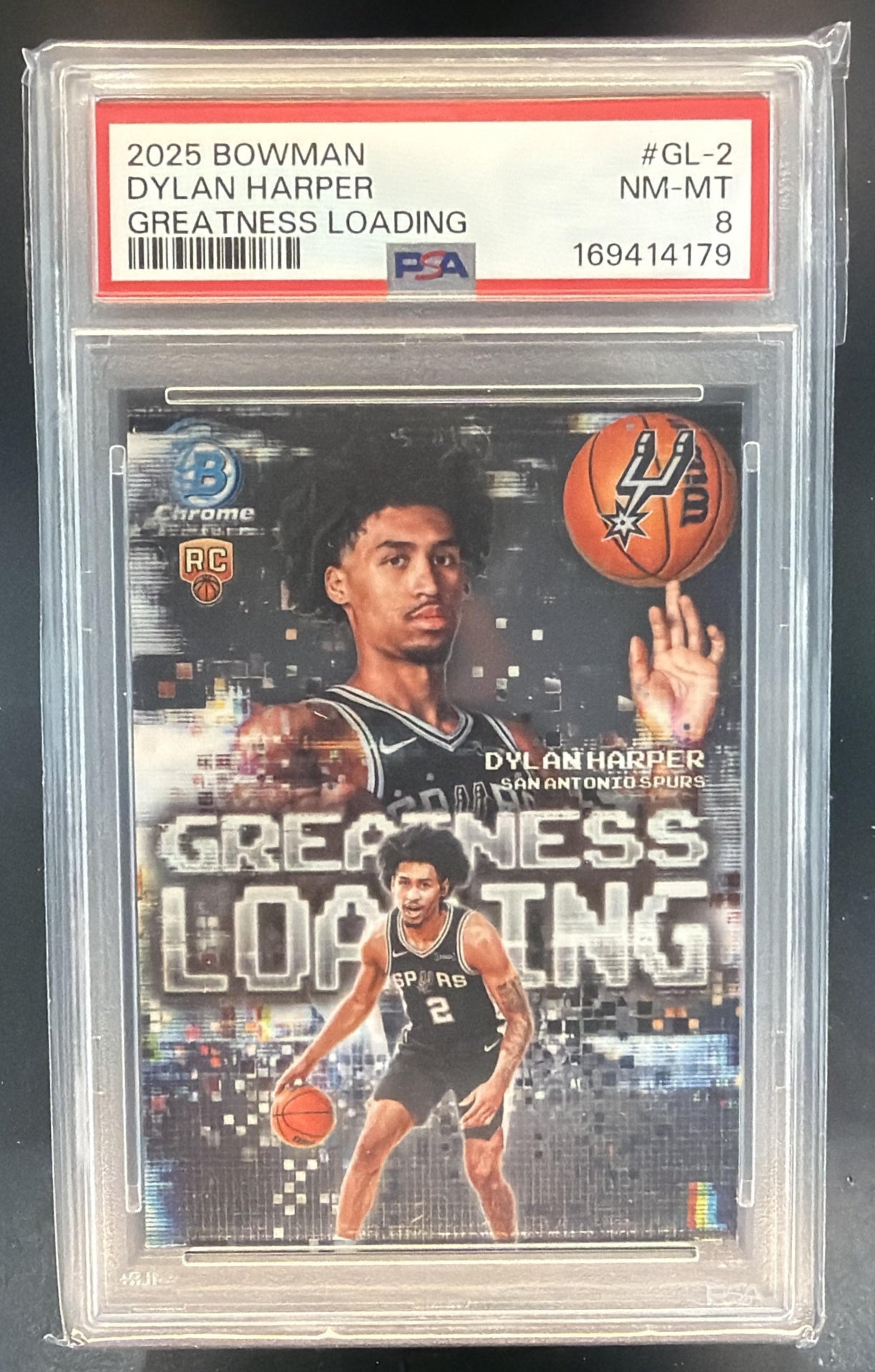 2025-26 Bowman Dylan Harper #GL-2 Chrome Greatness Loading RC Spurs PSA 8 — front