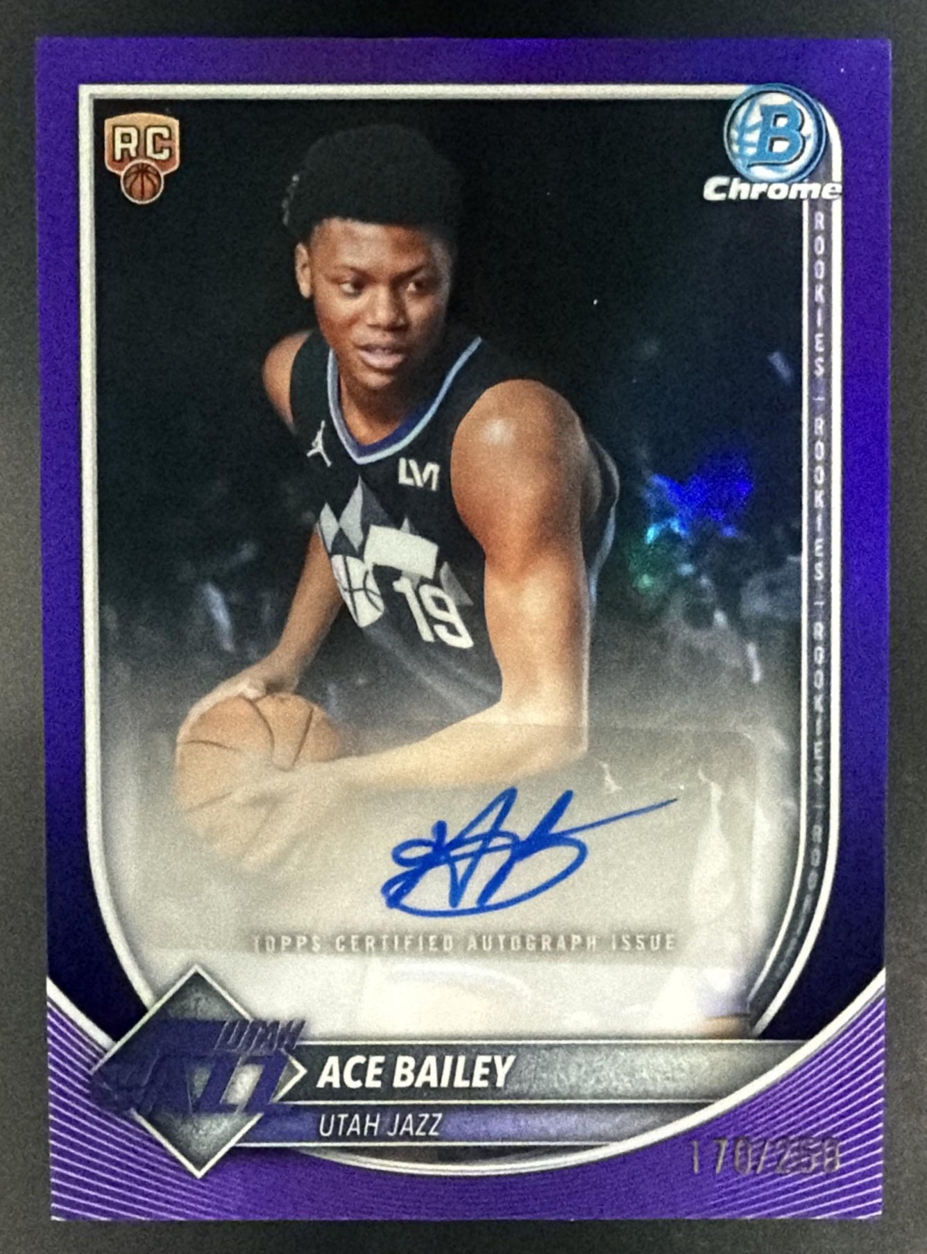2025-26 Bowman Ace Bailey #BCA-AB Chrome Auto Purple Refractor 170/250 RC Jazz — front
