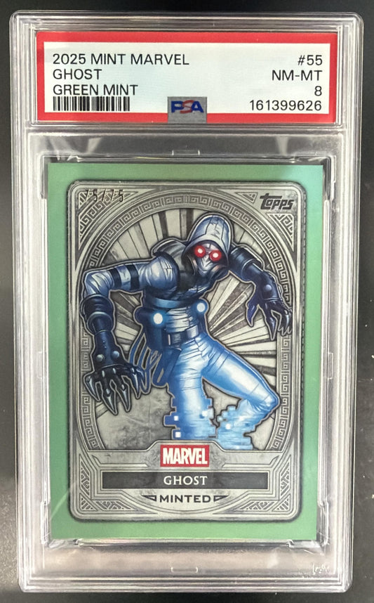 2025 Topps Mint Marvel Ghost #55 Green Foil /75 Silver PSA 8 — front