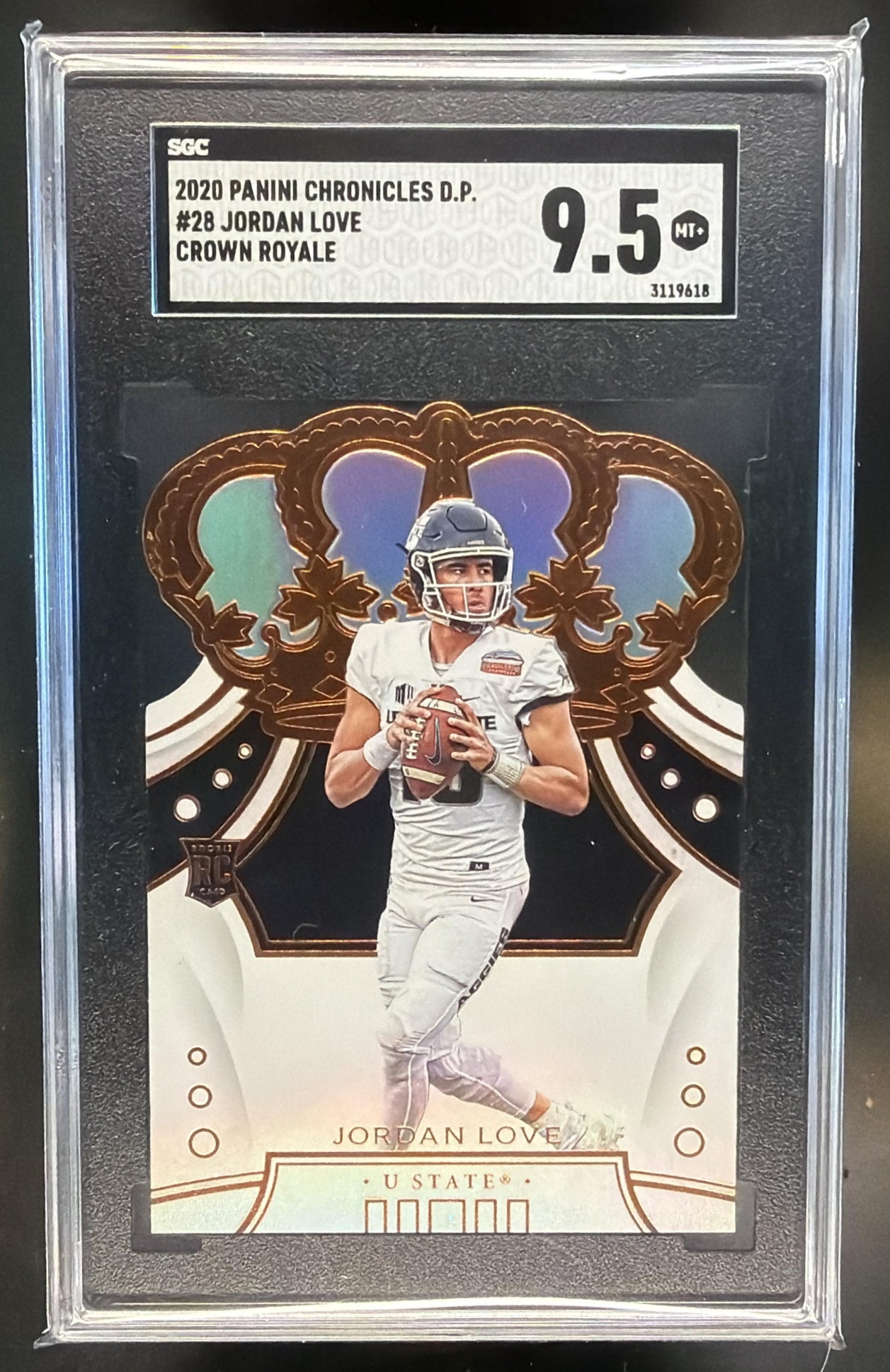 2020 Panini Chronicles Draft Picks Jordan Love #28 Crown Royale RC SGC 9.5 — front