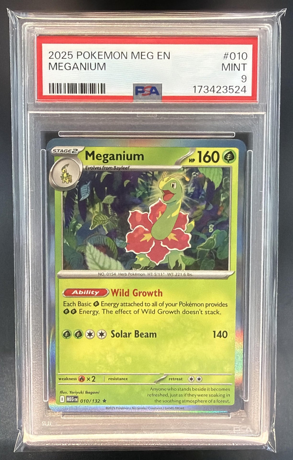 2025 Pokemon Mega Evolution Meganium #010/132 Rare PSA 9 — front