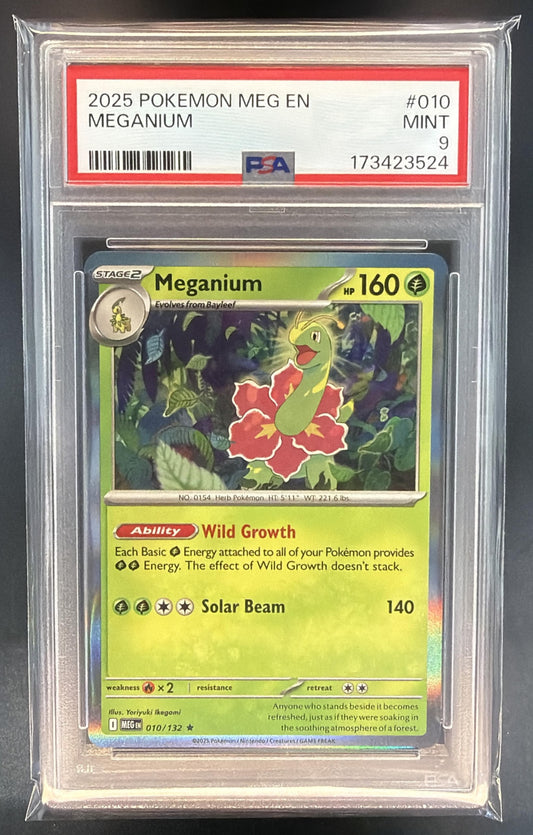 2025 Pokemon Mega Evolution Meganium #010/132 Rare PSA 9 — front