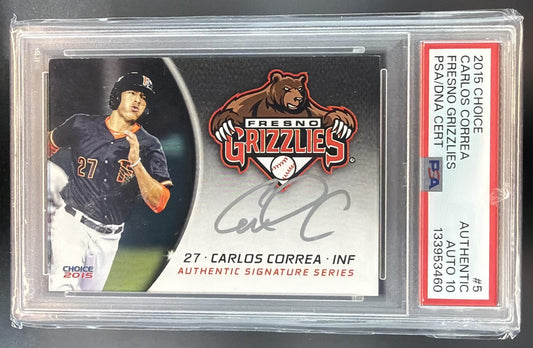 2015 Choice Carlos Correa #5 Auto Fresno Grizzles PSA Auto 10 — front