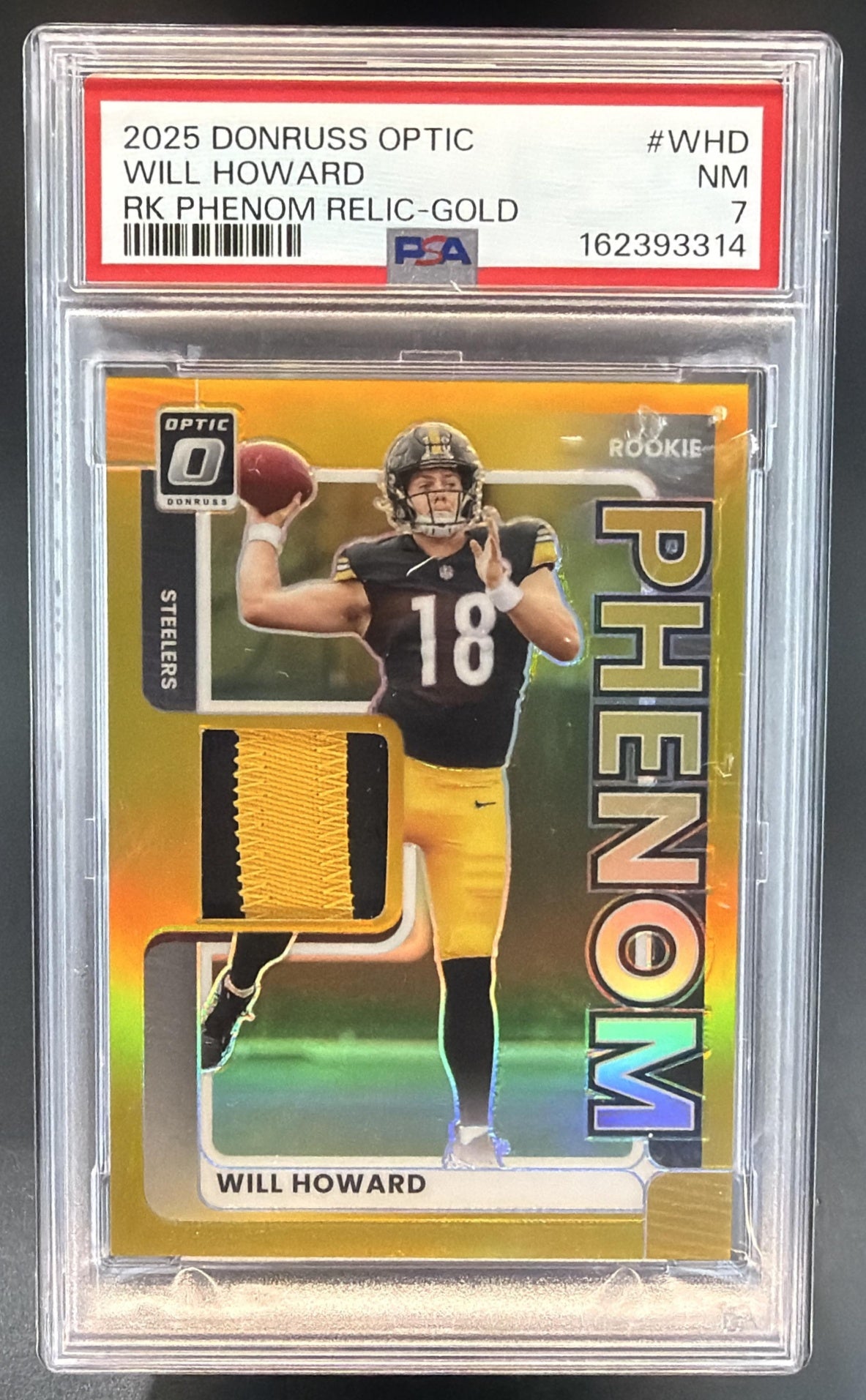 2025 Panini Donruss Optic Will Howard Rookie Phenoms Gold Prizm /10 MEM RC PSA 7 — front