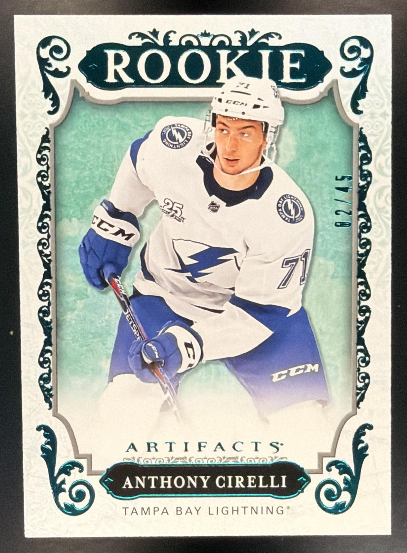 2018-19 Upper Deck Artifacts Anthony Cirelli #174 Aqua 2/45 RC Lightning — front