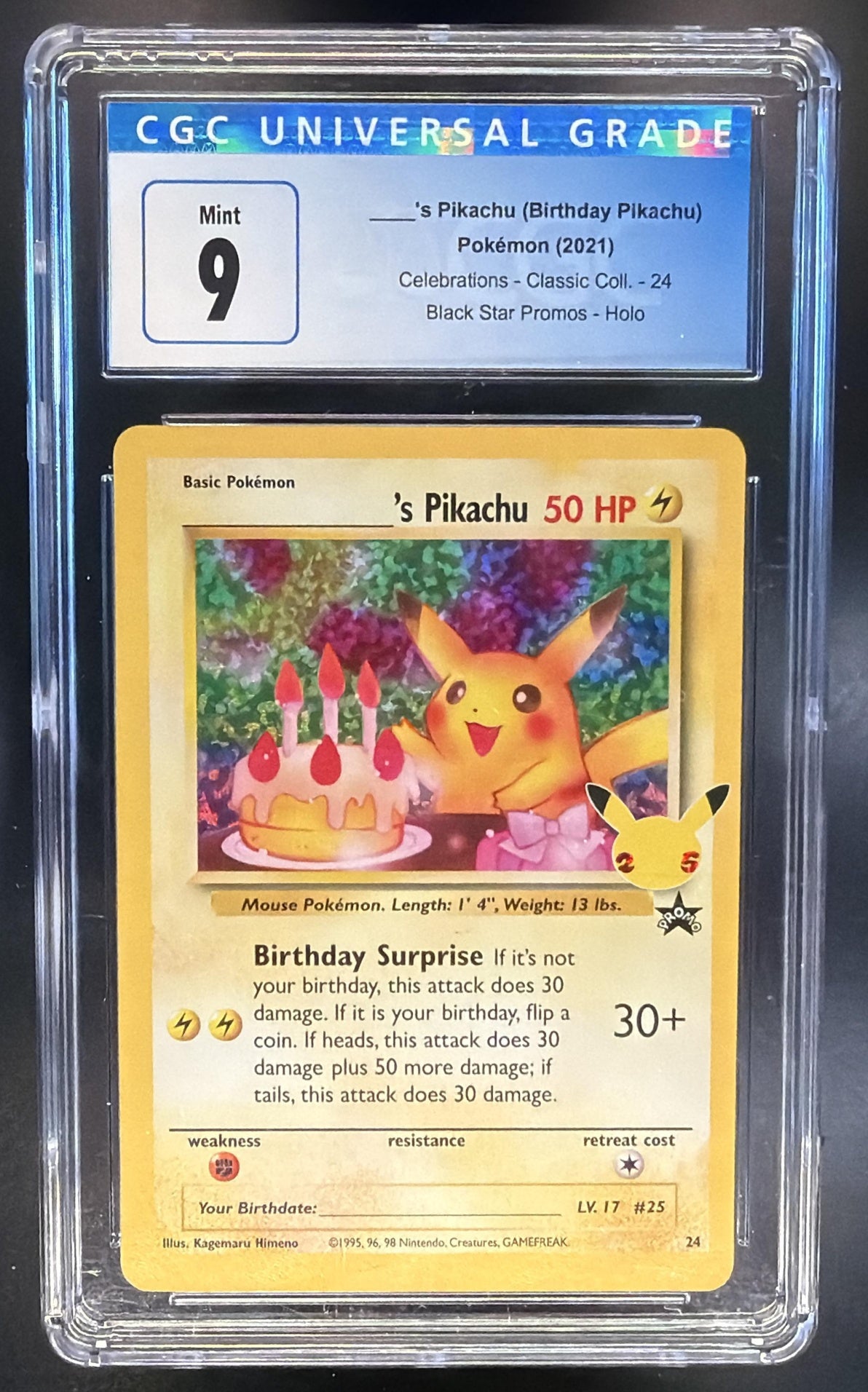 2021 Pokemon Sword & Shield Celebrations Birthday Pikachu #24 Classic CGC 9 — front