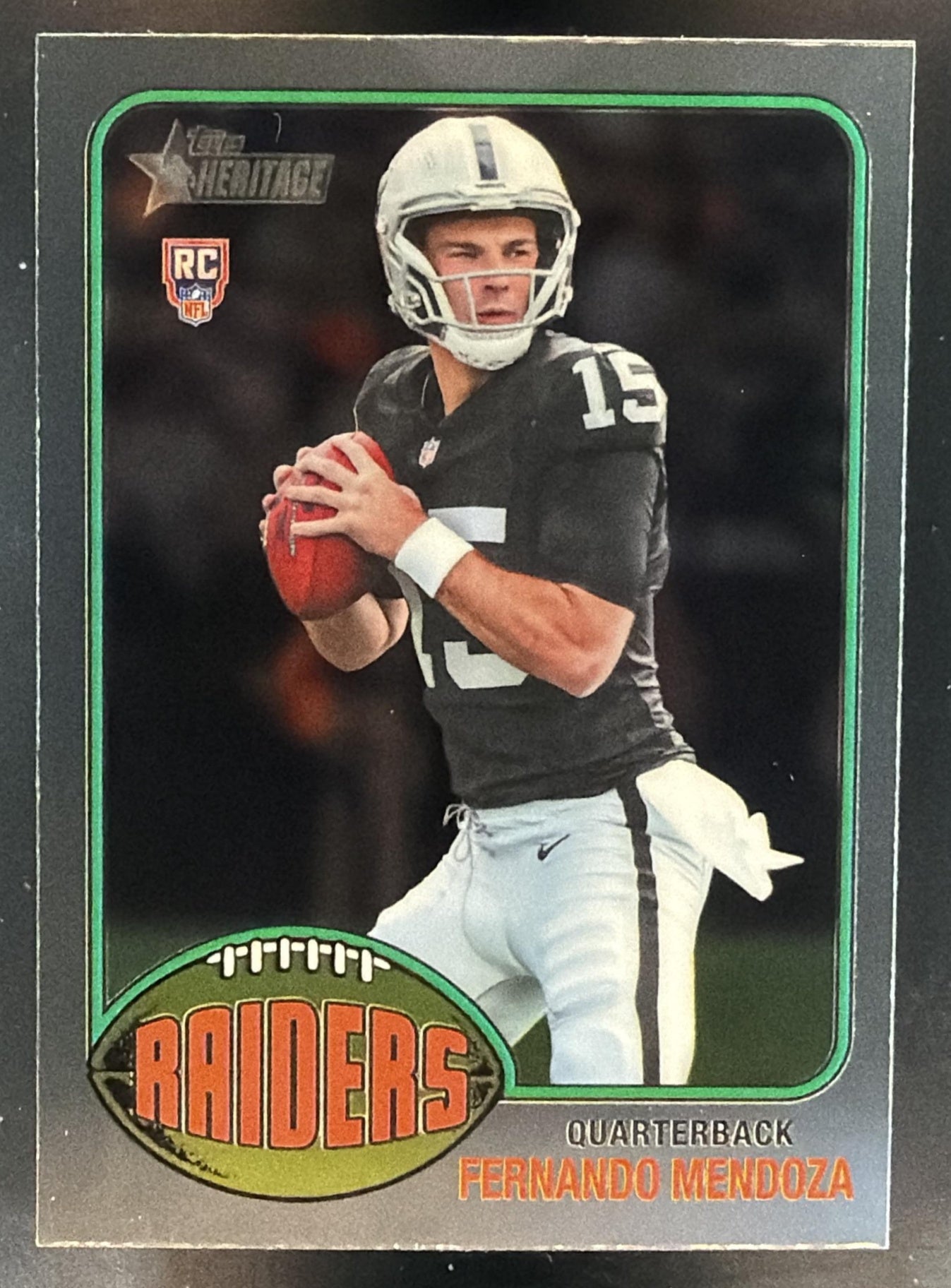 2026 Topps Heritage Fernando Mendoza #272 Chrome RC Raiders — front