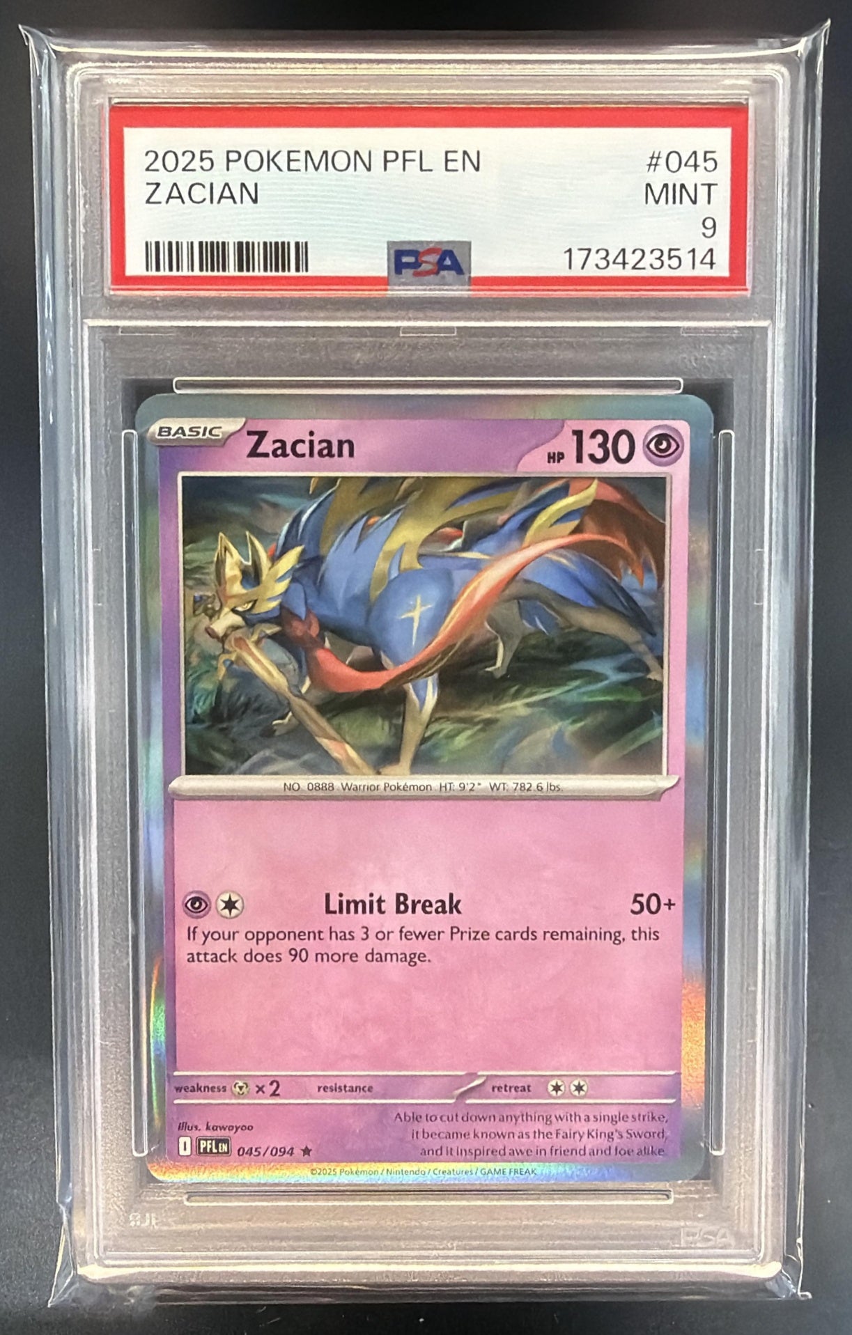 2025 Pokemon Phantasmal Flames Zacian #045/094 Rare PSA 9 — front