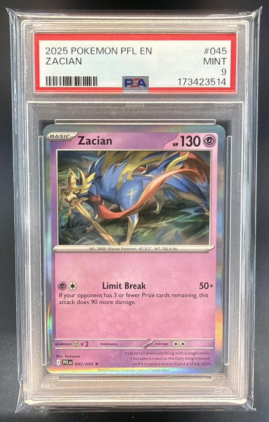 2025 Pokemon Phantasmal Flames Zacian #045/094 Rare PSA 9 — front