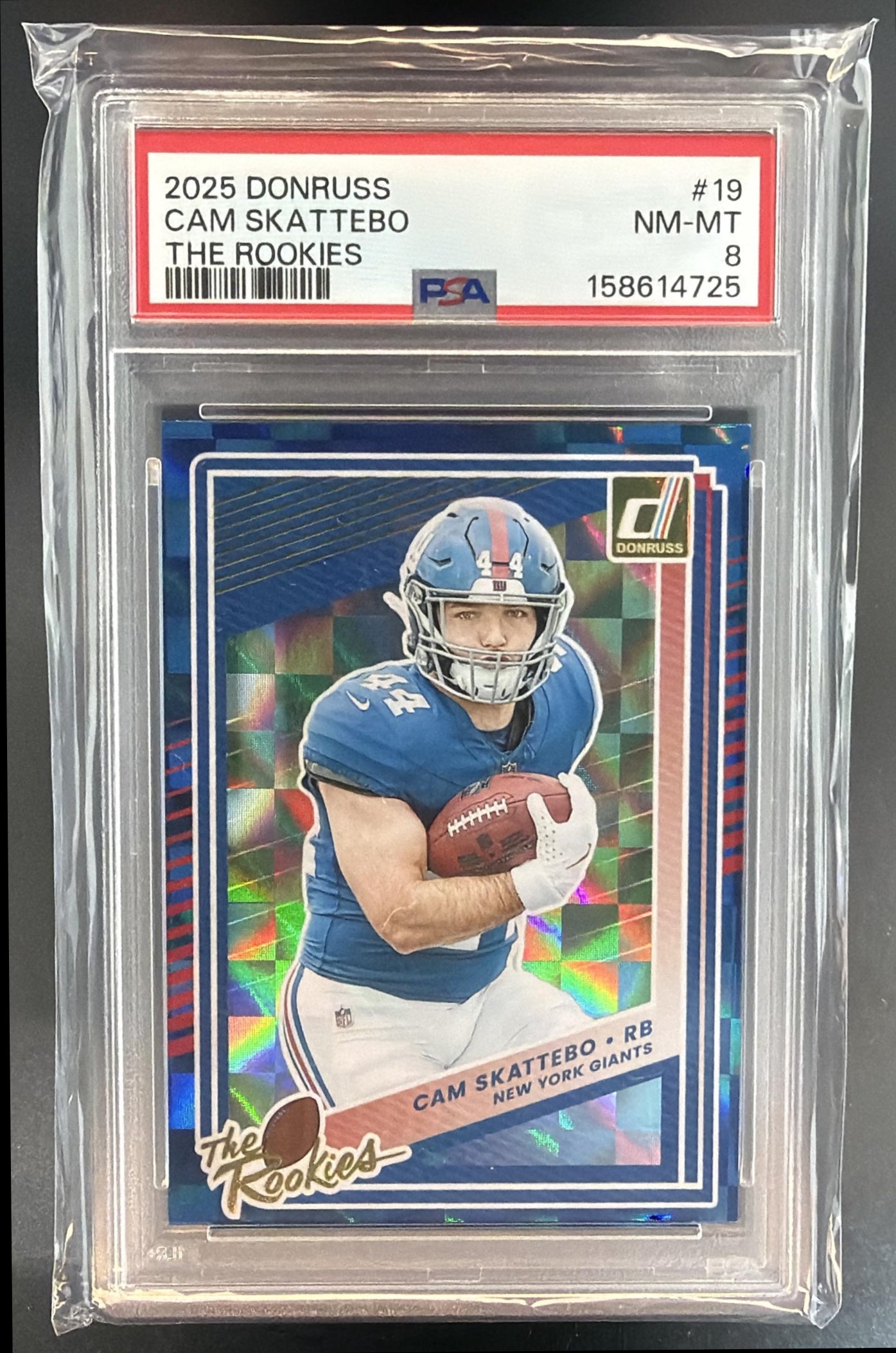 2025 Panini Donruss Cam Skattebo #19 The Rookies RC Giants PSA 8 — front