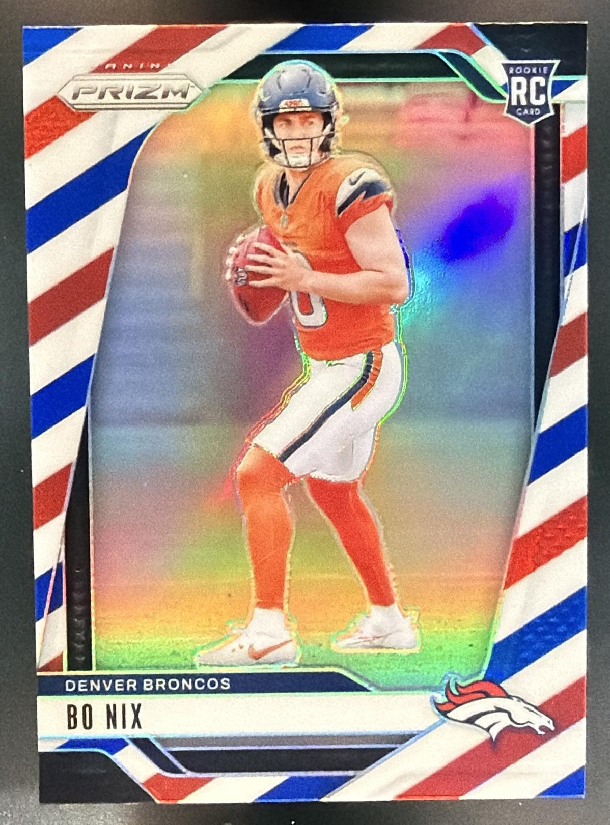2024 Panini Prizm Bo Nix #309 Red White and Blue RC Broncos — front