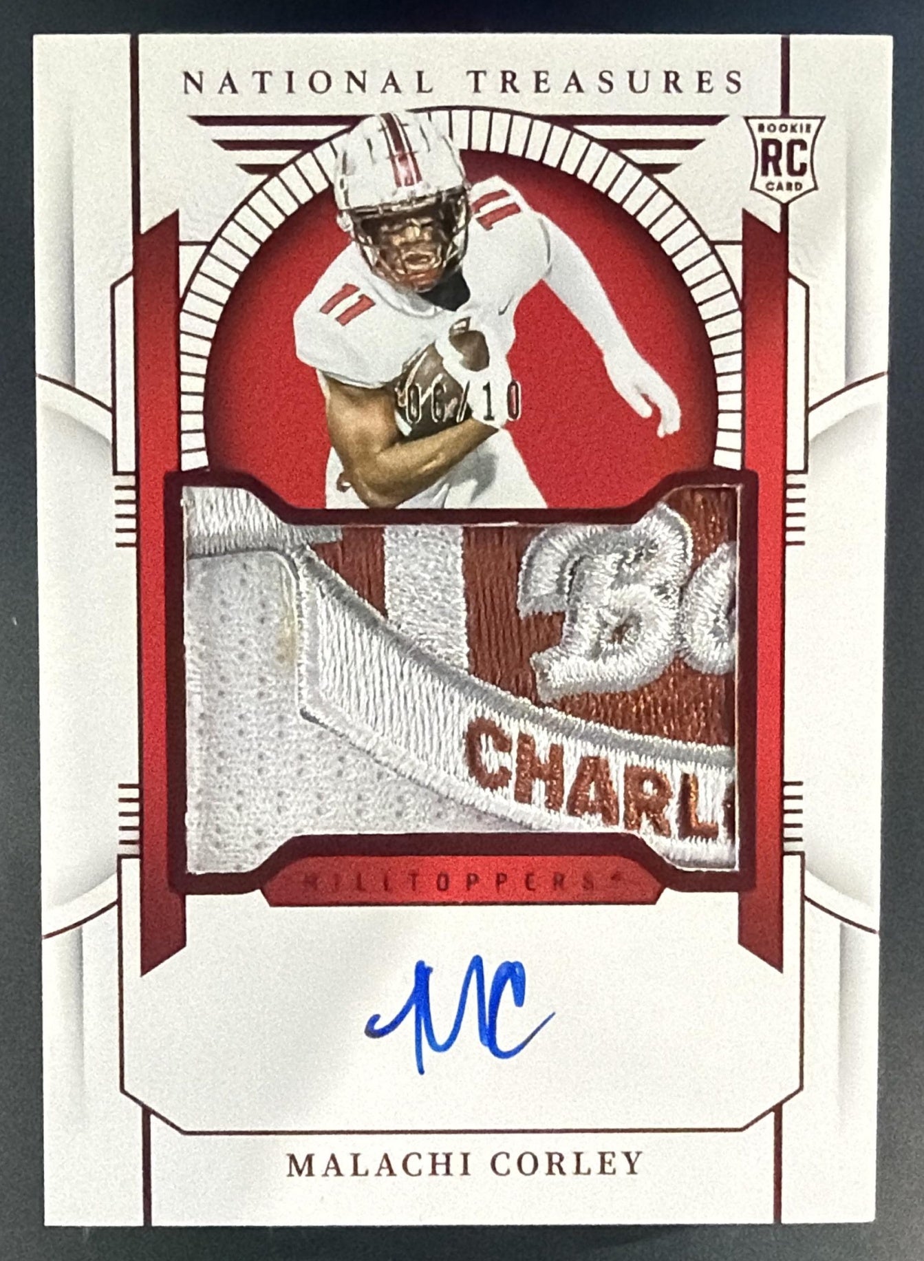 2024 National Treasures Collegiate Malachi Corley Bowl Logo /10 MEM Auto RC — front