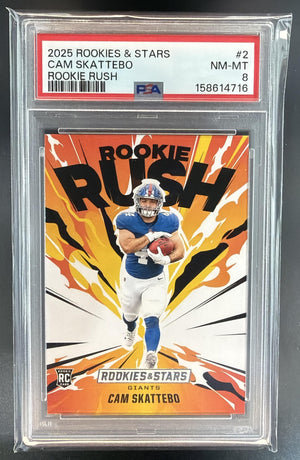 2025 Panini Rookies & Stars Cam Skattebo #2 Rookie Rush RC Giants PSA 8