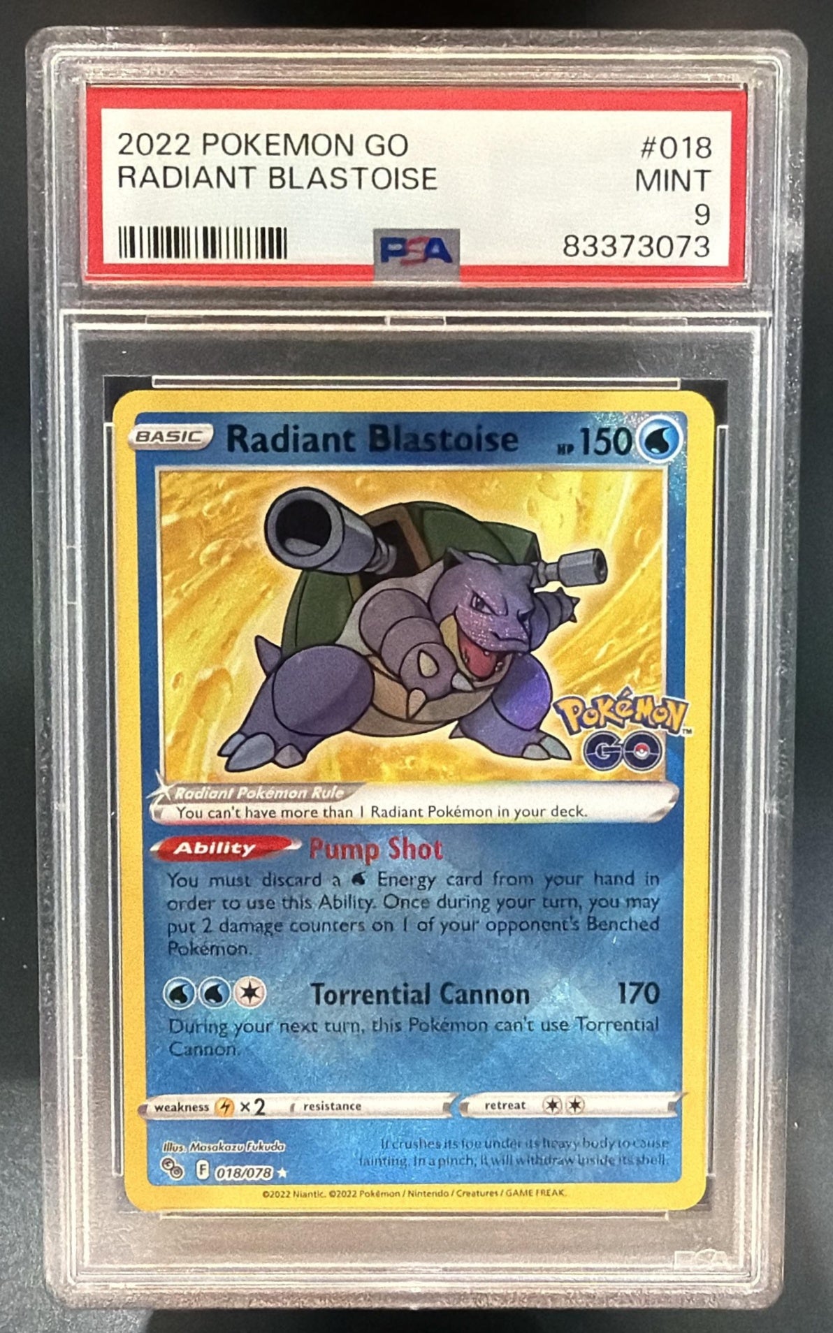 2022 Pokemon Sword & Shield Pokemon GO Radiant Blastoise #018/078 Rare PSA 9 — front