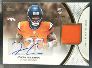 2026 Topps Jonah Coleman #NFLRMA-JC NFL Rookie Material Auto 01/99 MEM RC SSP