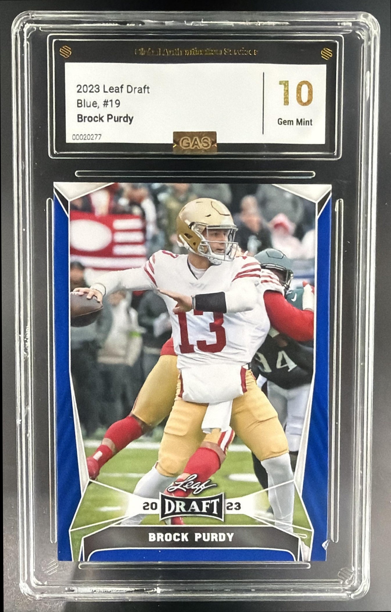 2023 Leaf Draft Brock Purdy #19 Blue 49ers — front