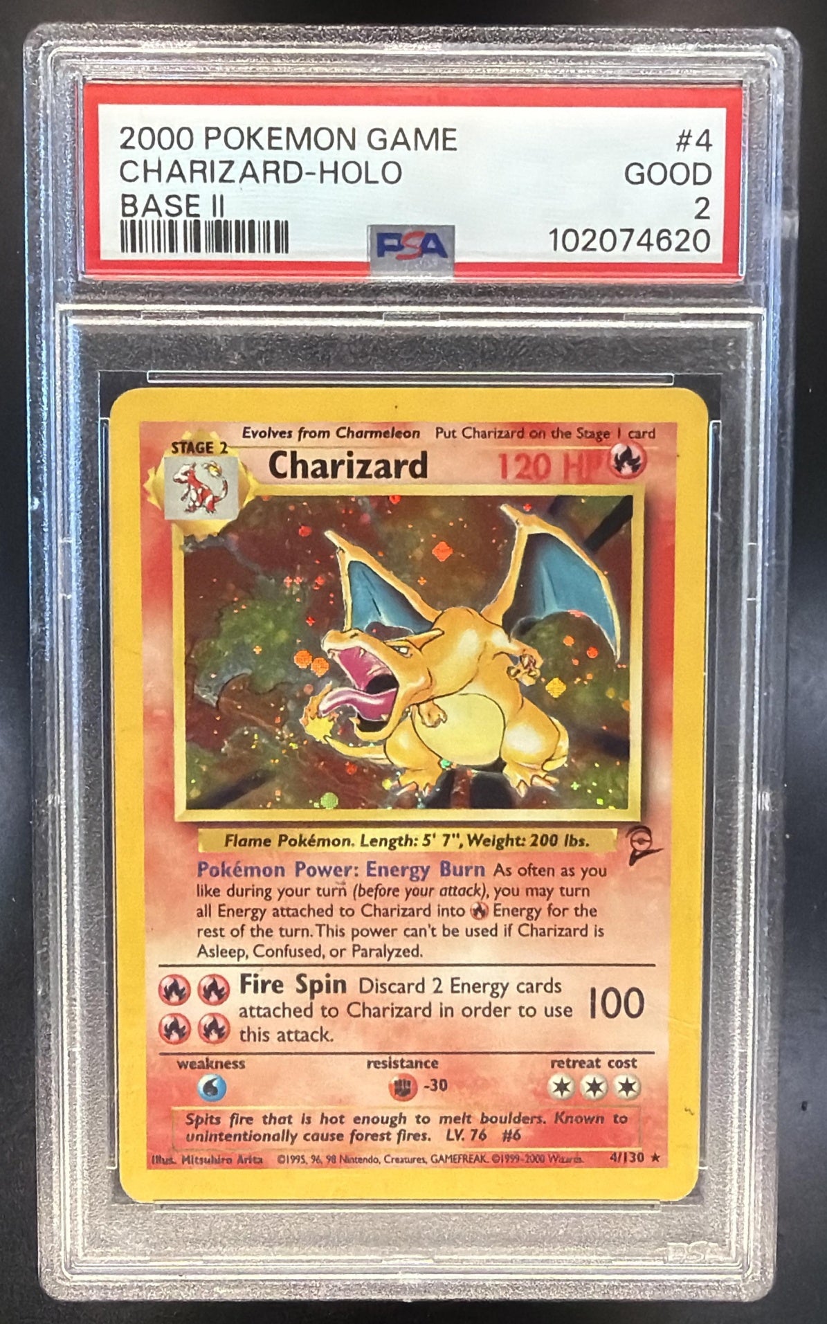 2000 Pokemon Base Set 2 Charizard #4/130 Holo PSA 2 — front