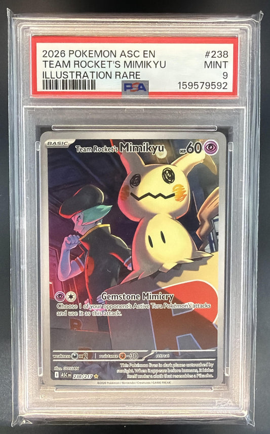 2026 Pokemon Ascended Heroes Team Rocket's Mimikyu Illustration Rare PSA 9 — front