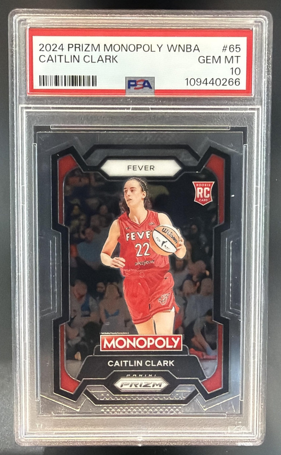 2024 Panini Prizm Monopoly WNBA Caitlin Clark #65 RC Fever PSA 10 — front