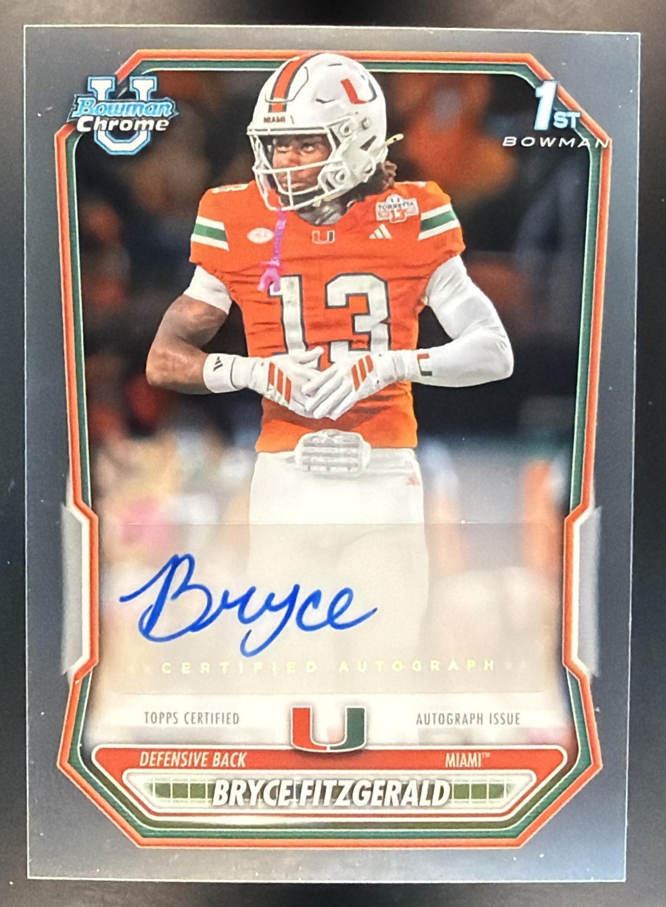 2026 Bowman Bryce Fitzgerald #BCPA-BF Chrome Auto 1st Prospect Hurricanes — front