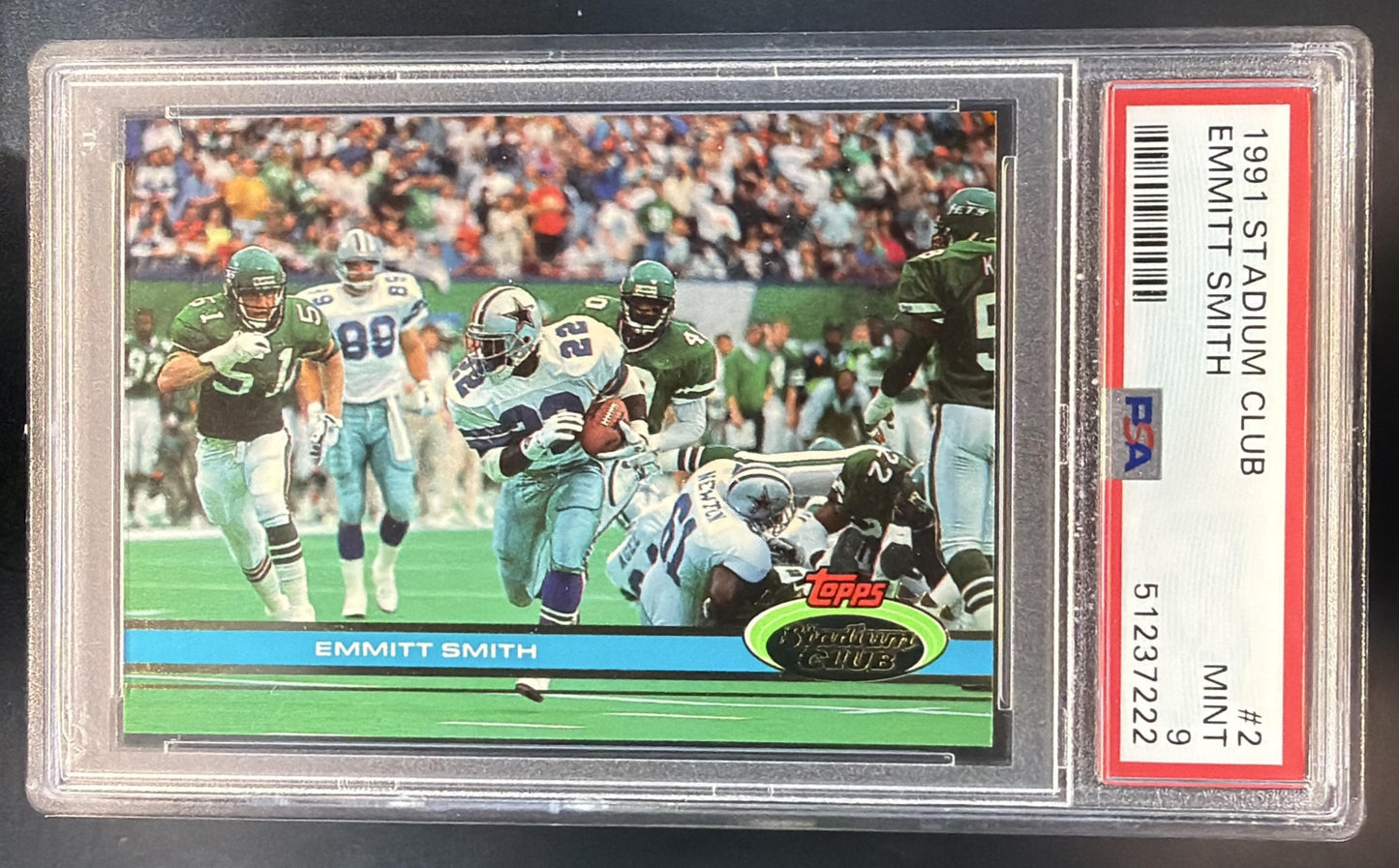 1991 Topps Stadium Club Emmitt Smith #2 Cowboys PSA 9 — front