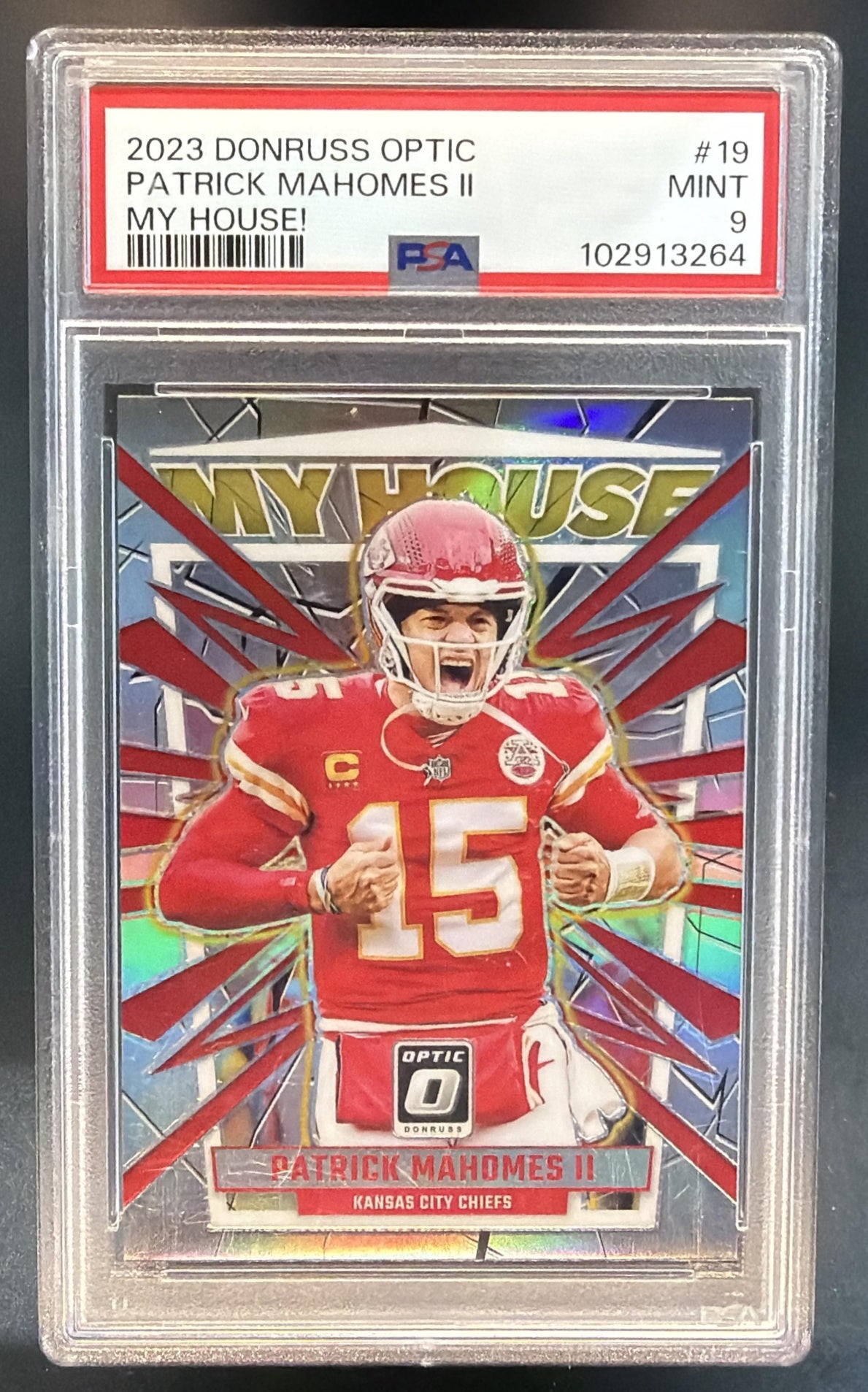 2023 Panini Donruss Optic Patrick Mahomes II #19 My House! Holo Prizm PSA 9 — front