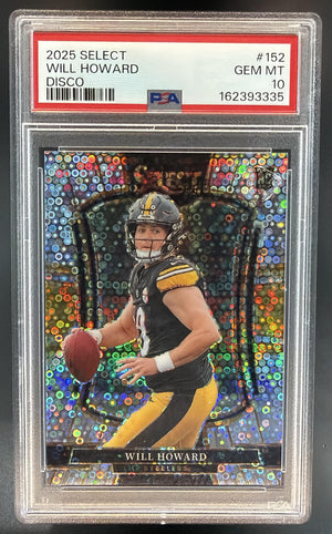 2025 Panini Select Will Howard #152 Premier Level Disco Prizm RC Steelers PSA 10