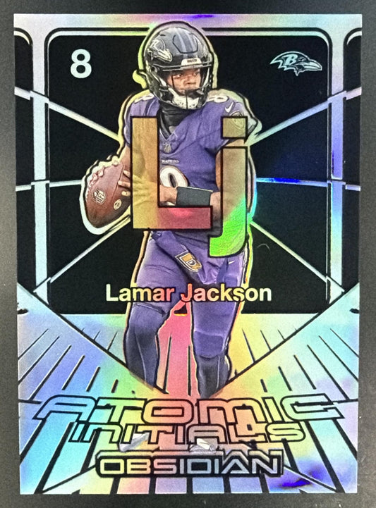 2024 Panini Obsidian Lamar Jackson #7 Atomic Initials Silver 24/99 Ravens — front
