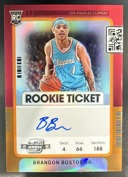 2021 Panini Contenders Optic Brandon Boston Jr. #105 Orange /25 RC Auto — front
