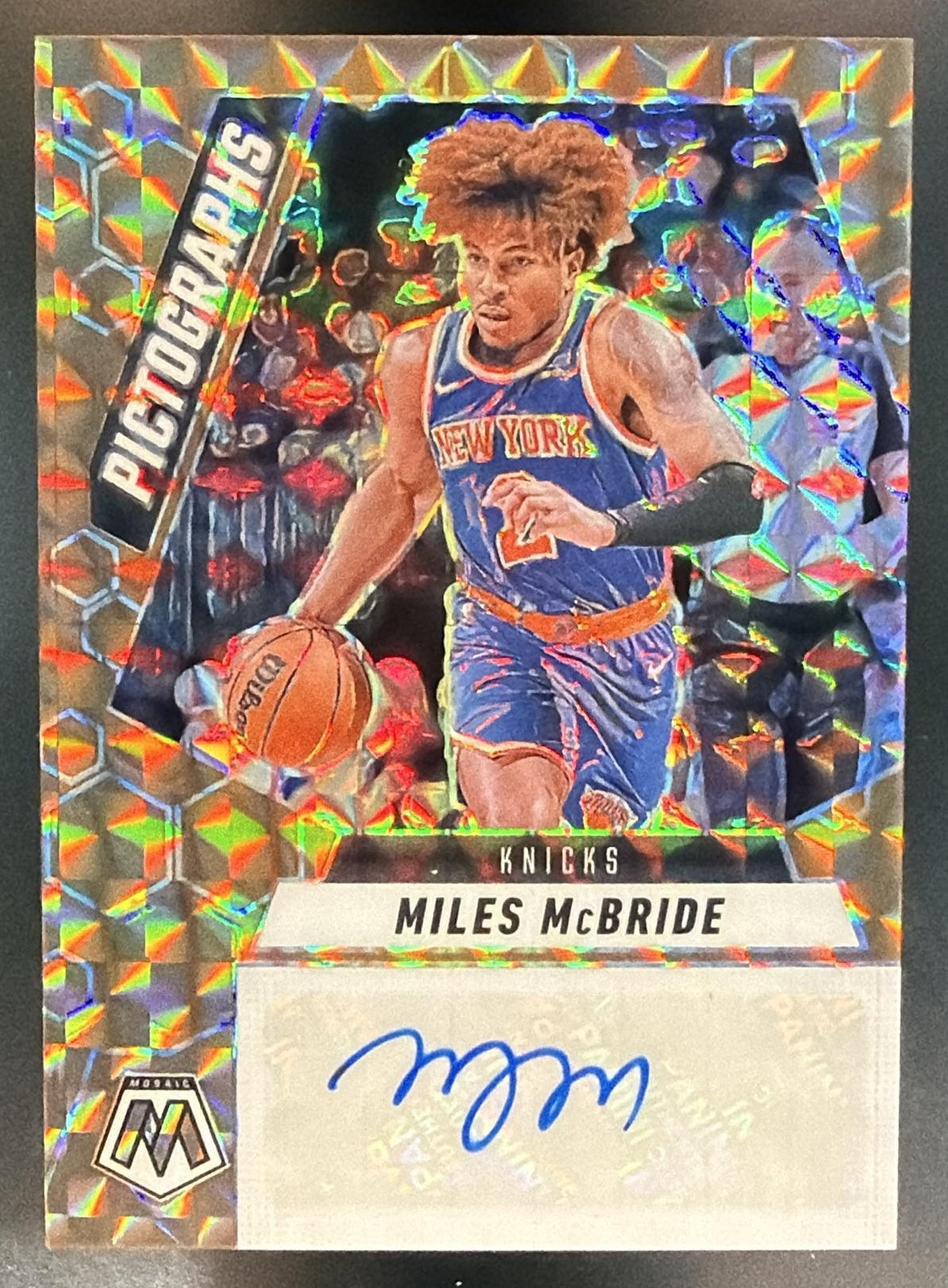 2024 Panini Mosaic Miles McBride #PM-MCB Mosaic Pictographs Bronze /49 Auto — front