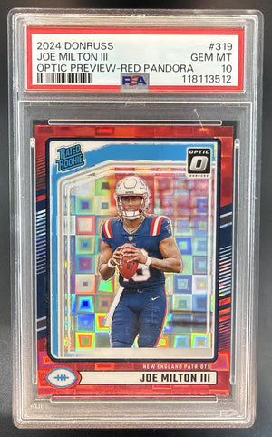 2024 Panini Donruss Joe Milton III Optic Rated Rookie Preview Red Pandora PSA 10