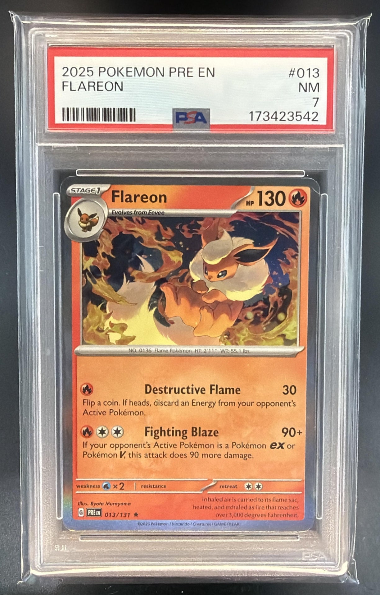 2025 Pokemon Prismatic Evolutions Flareon #013/131 PSA 7 — front