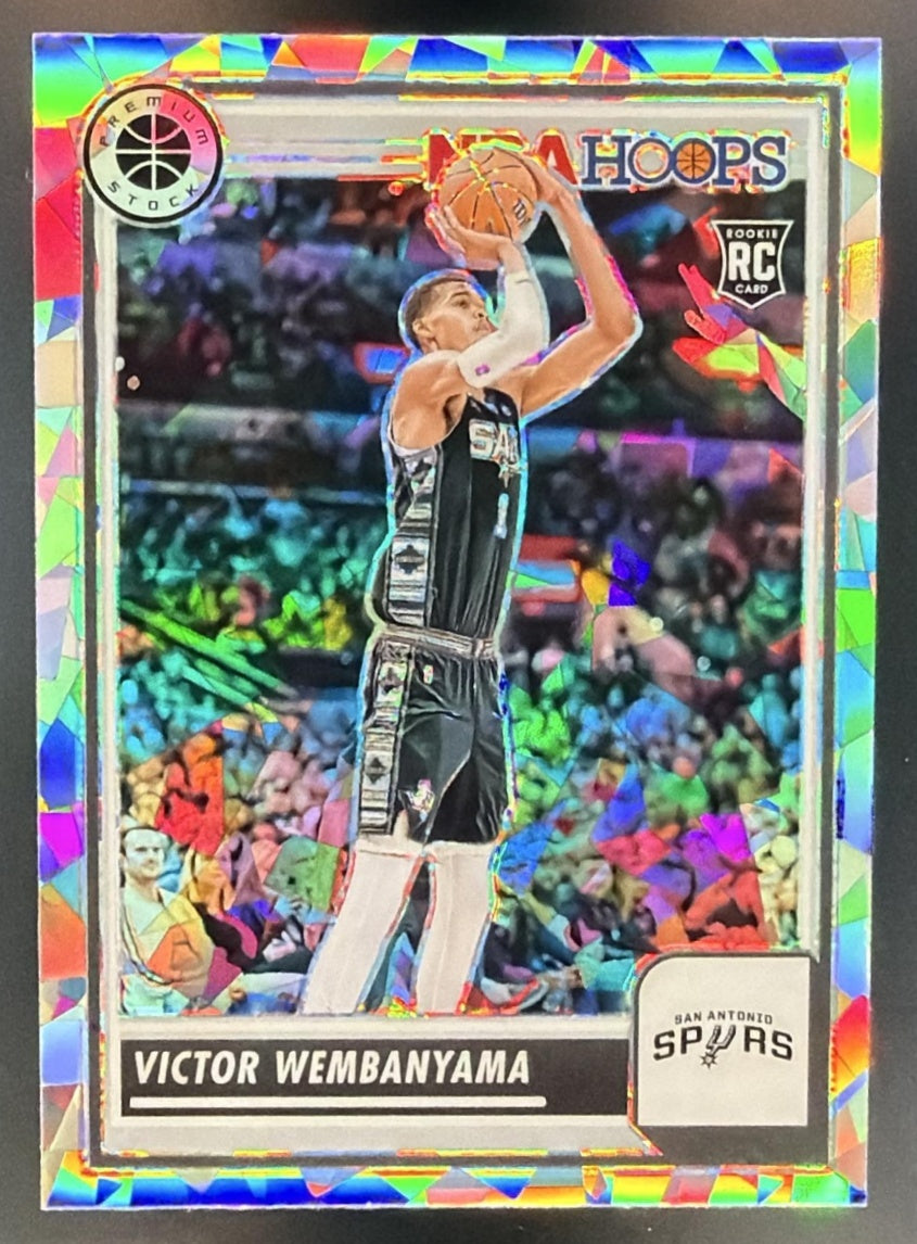2023-24 Panini Hoops Premium Stock Victor Wembanyama #108 Ice Prizm Spurs — front