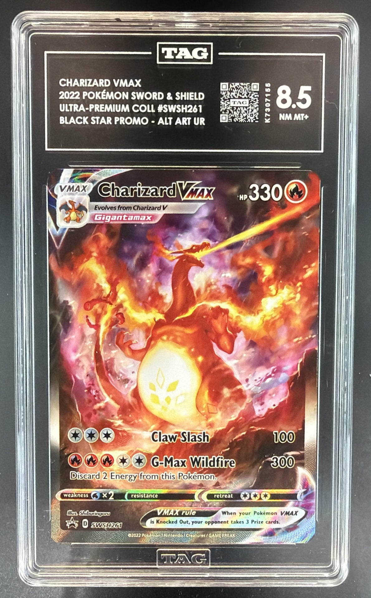 Pokemon Sword & Shield Black Star Promos Charizard VMAX #SWSH261 2022 TAG 8.5 — front
