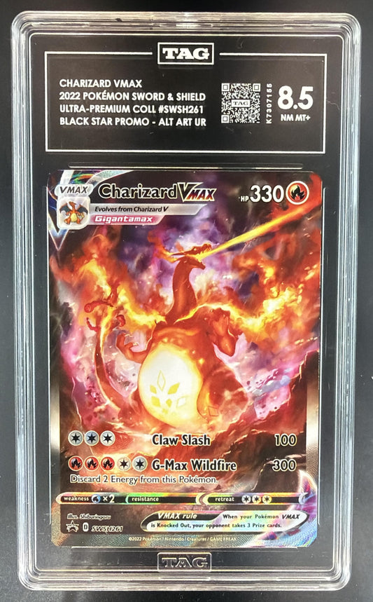 Pokemon Sword & Shield Black Star Promos Charizard VMAX #SWSH261 2022 TAG 8.5 — front