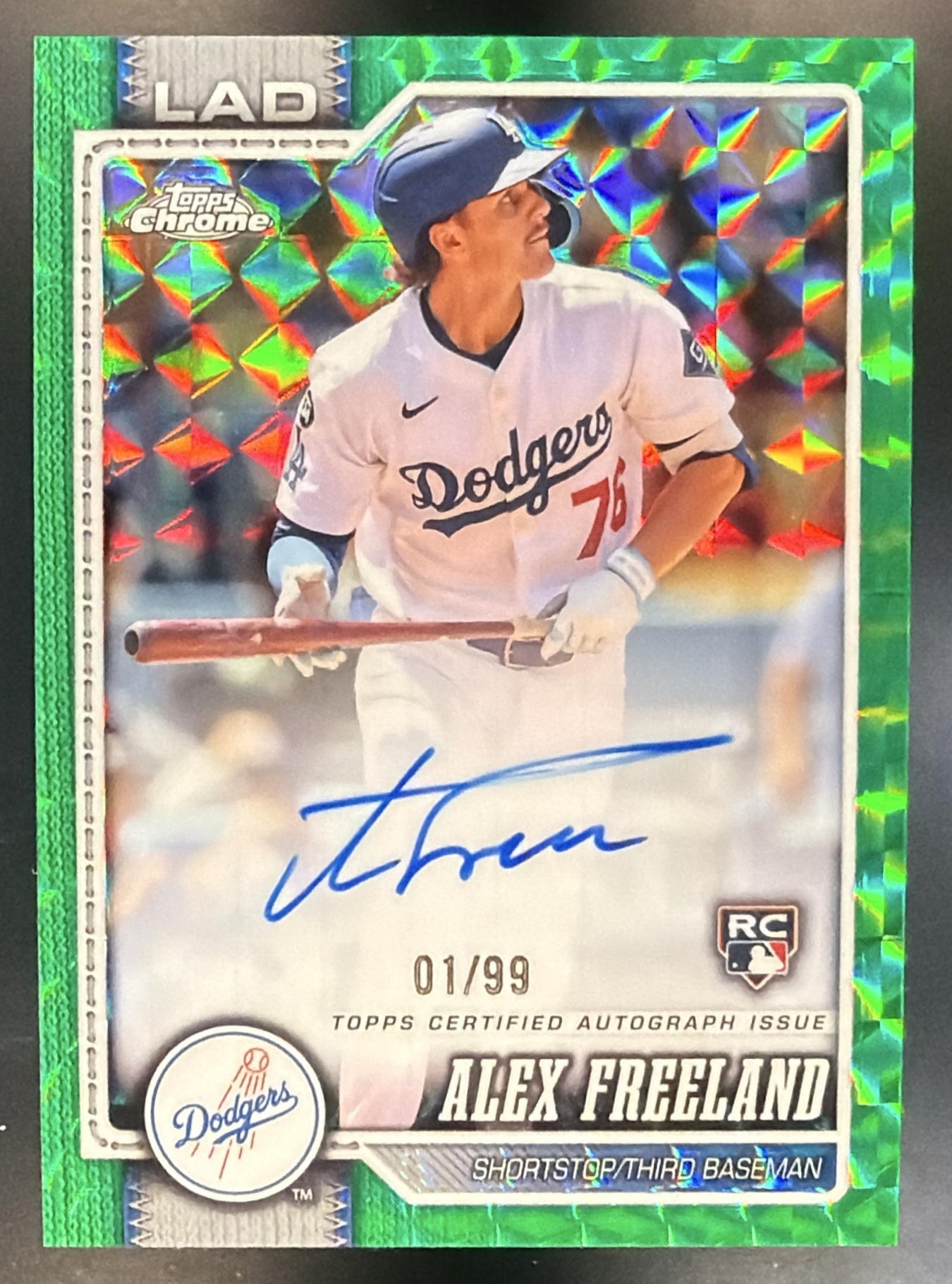 2026 Topps Chrome Alex Freeland Rookie Auto Green Geometric Refractor /99 RC — front
