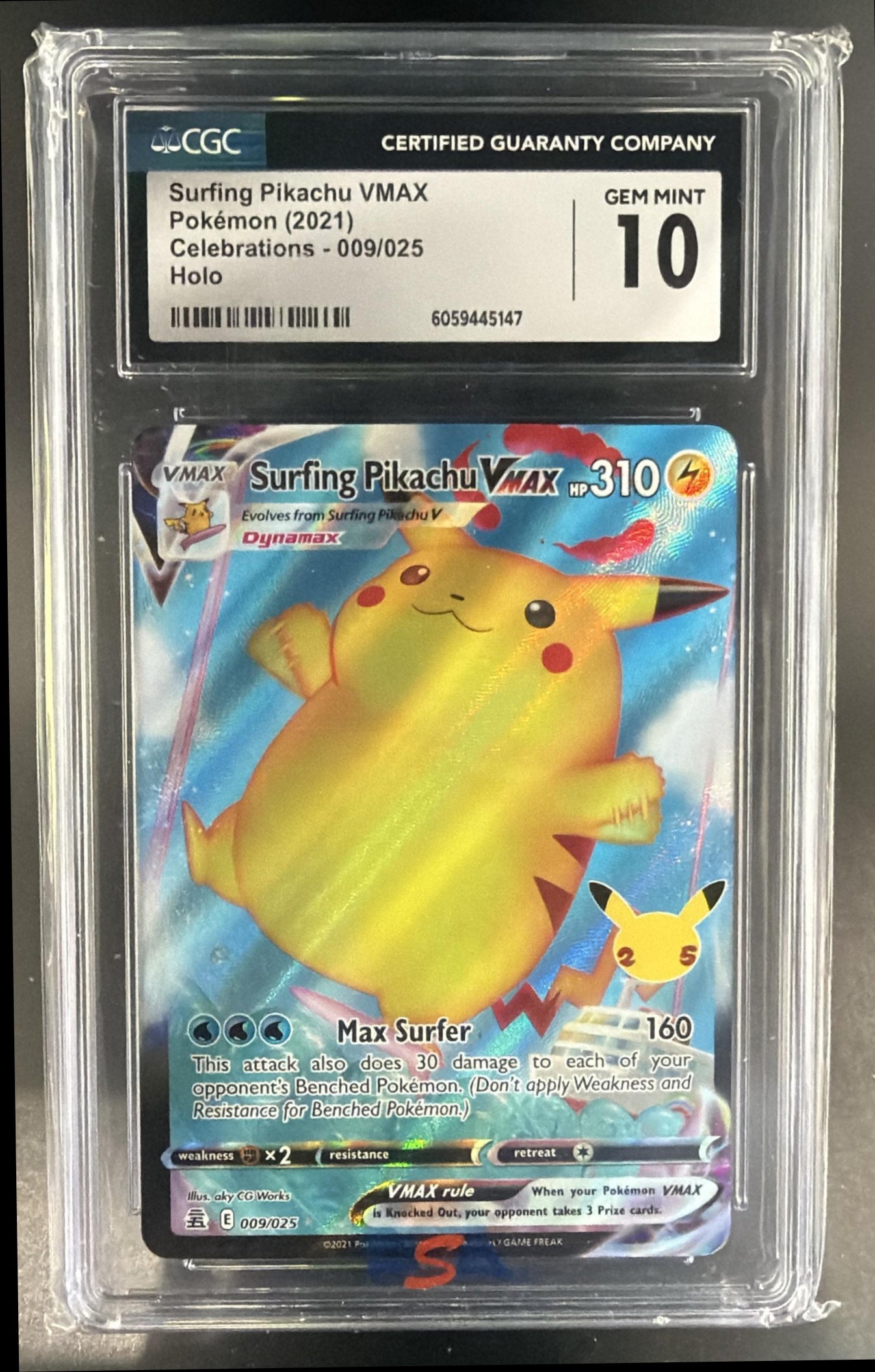 2021 Pokemon Sword & Shield Celebrations Surfing Pikachu VM #009/025 CGC 10 — front